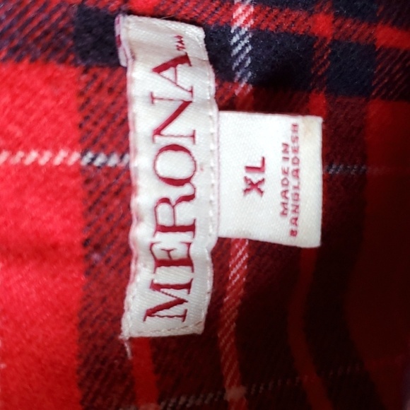 Merona red plaid flannel LS shirt one pocket size XL - Picture 2 of 9